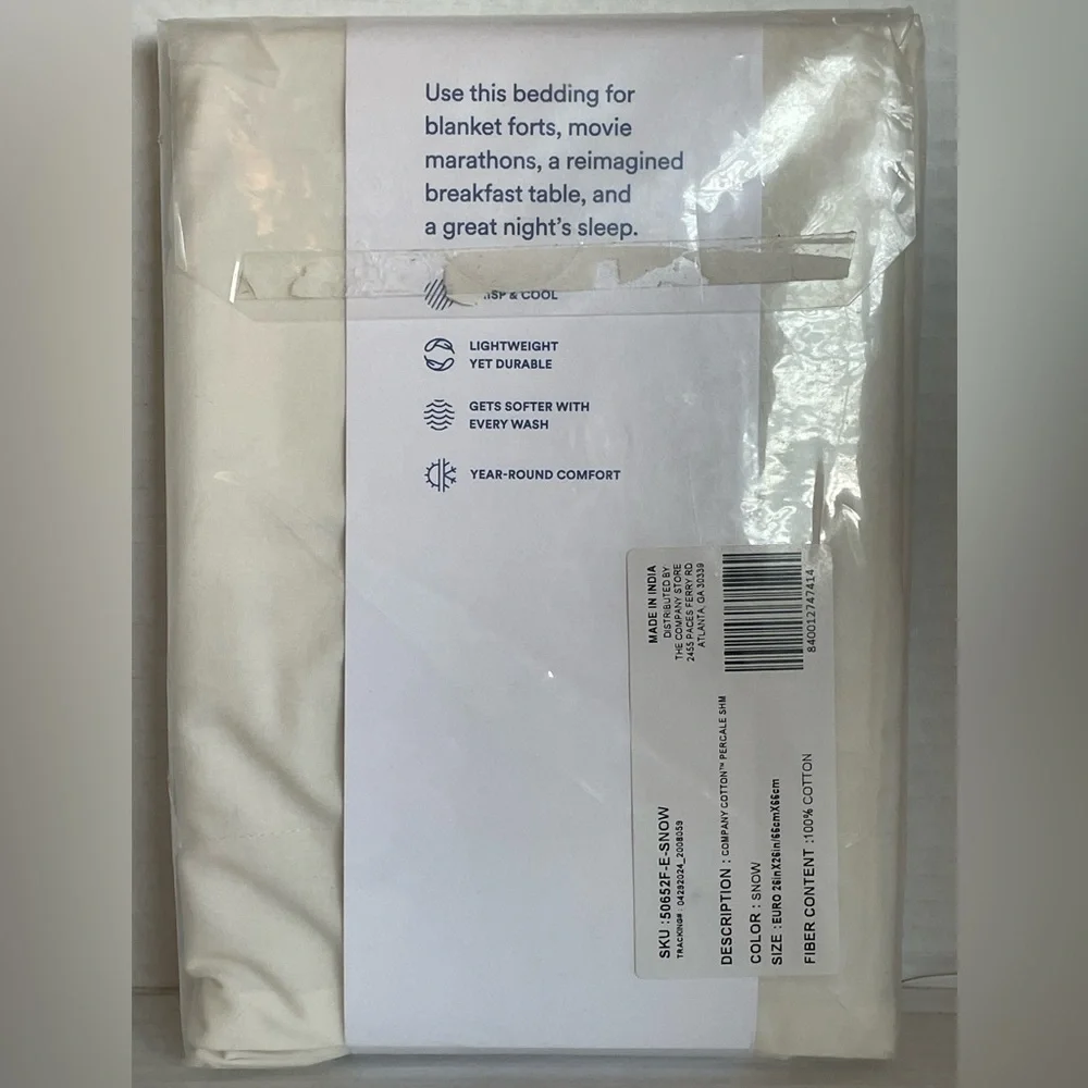 The Company Store Classic Cool Cotton Percale Euro Sham in Snow